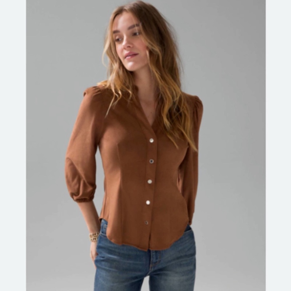 SOLD SOLD White House Black Market Vegan Suede Shirt in Whiskey